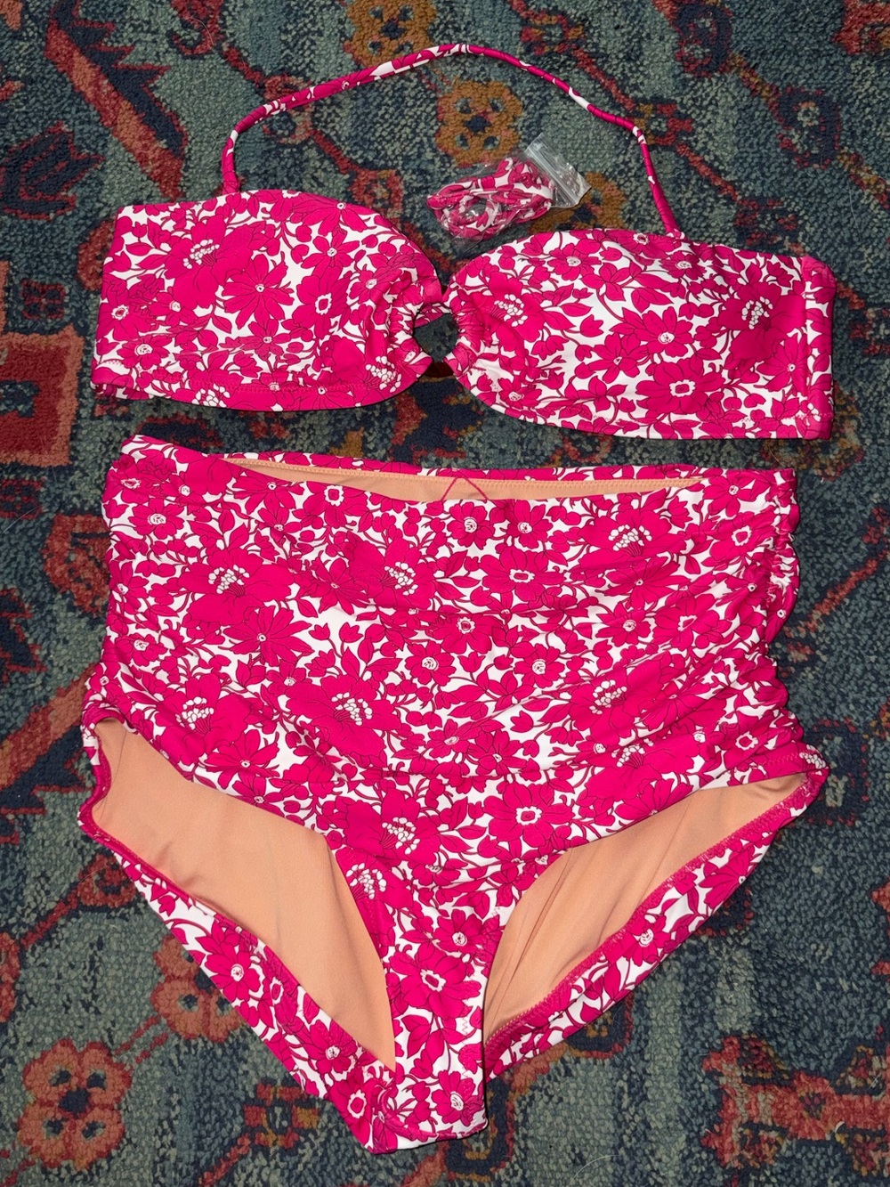J. Crew Pink Floral High-Waist Bikini Set